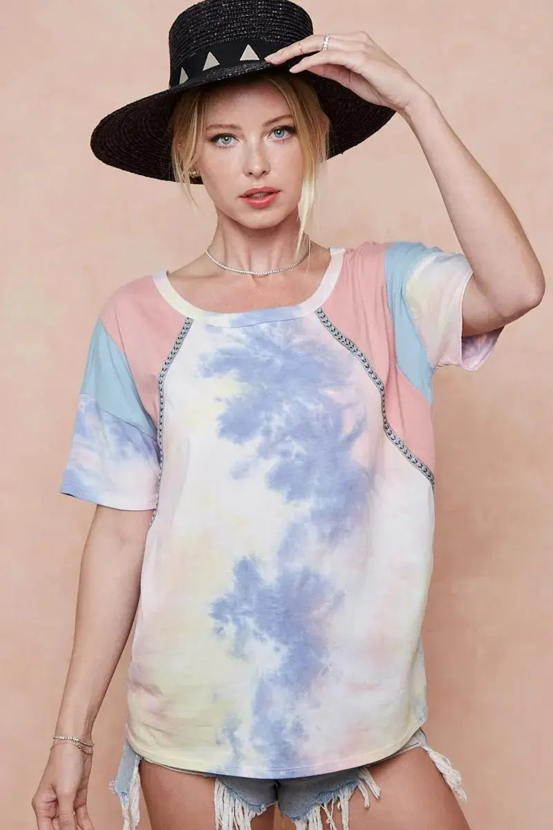 BiBi Tie Dye Printed Cotton Color Block T-Shirt for Women - Love Salve